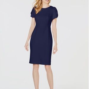 Calvin Klein navy blue sheath dress with tulip sleeves